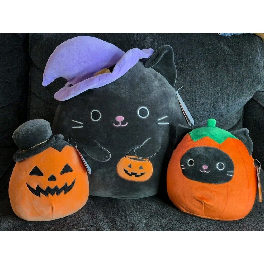 Ltd Edition Halloween Squishmallows 16" CALIO Black Cat + 8' RIBA Jack O Lantern